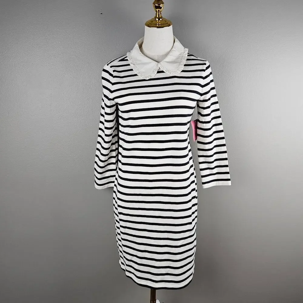 Kate Spade New York Poplin Collar Striped Tee Dress French Cream XS Preppy